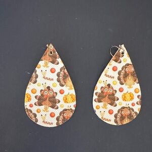 Festive Turkey Print Teardrop Earrings